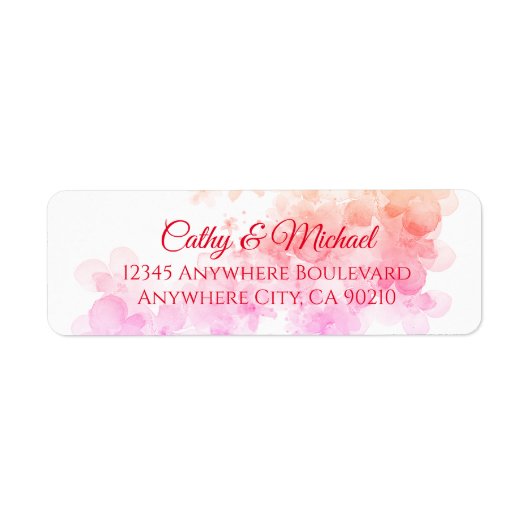 Roze kerry blossom trouwadres etiket (Voorkant)