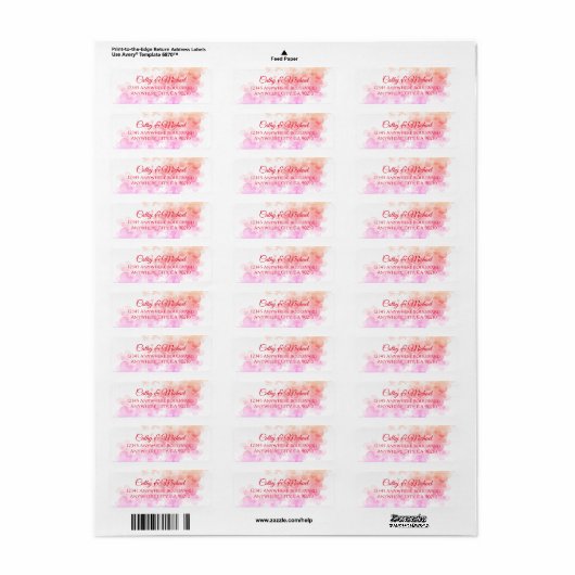Roze kerry blossom trouwadres etiket (Full Sheet)