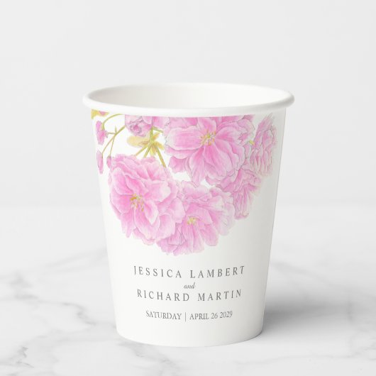Roze kerry blossom waterverf flower bruilotsbekers papieren bekers (Achterkant)