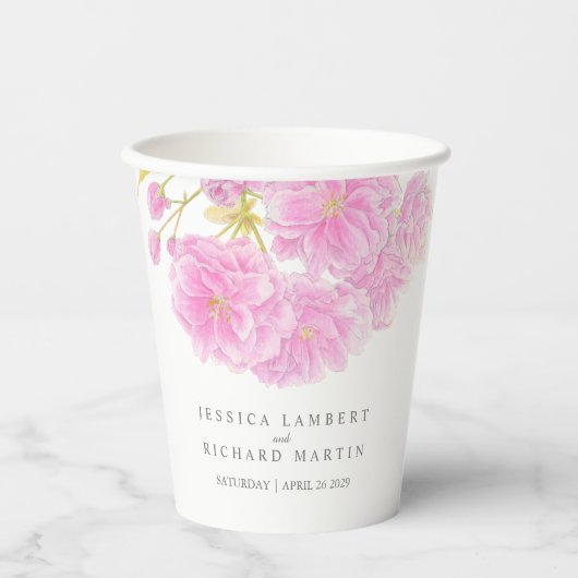 Roze kerry blossom waterverf flower bruilotsbekers papieren bekers (Voorkant)