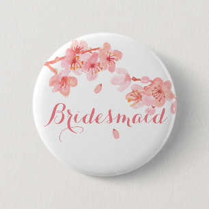 Roze kers bloesem florale bridesmaïde knop ronde button 5,7 cm