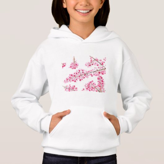 Roze kers bloesem waterverf meisje hoodie (Voorkant)