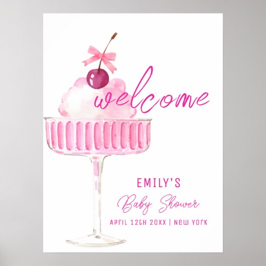 Roze Kers Champagne Brunch Baby Shower Welkom Poster (Voorkant)