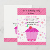 Roze Kers Cupcake Verjaardagsuitnodiging Kaart (Voorkant / Achterkant)