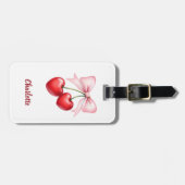 Roze kers met strik naam bagagelabel (Voorkant horizontaal)