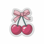 Roze Kers met Strik Sticker - Kawaii Esthetiek (Voorkant)