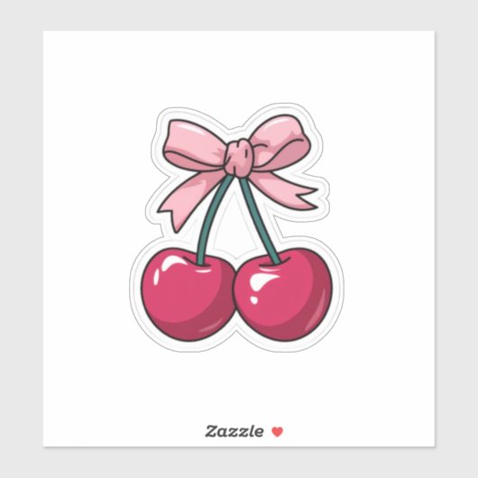 Roze Kers met Strik Sticker - Kawaii Esthetiek (Vel)