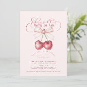 Roze Kers Op De Bruidsuitnodiging Kaart (Staand voorkant)