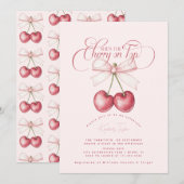 Roze Kers Op De Bruidsuitnodiging Kaart (Voorkant / Achterkant)