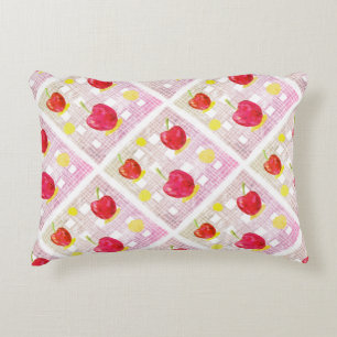 Roze kers op zacht plaid accent kussen