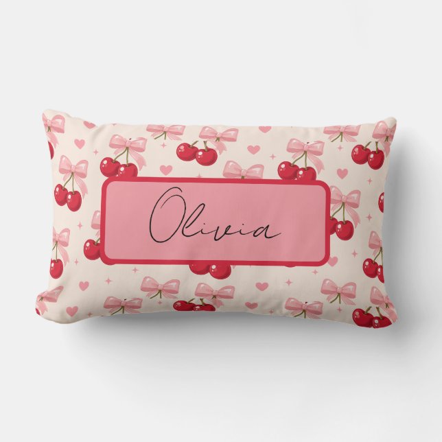 Roze Kers Strik Coquette Worp Kussen (Voorkant)