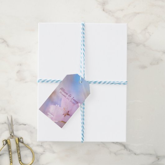 Roze kersbloesem cadeaulabel (Met Touw)
