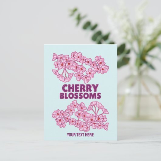 Roze kersbloesems briefkaart (Staand voorkant)
