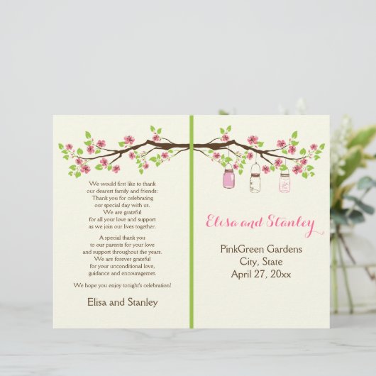 Roze kersbloesems, huwelijksprogramma voor moerasj (Staand voorkant)