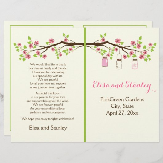 Roze kersbloesems, huwelijksprogramma voor moerasj (Voorkant / Achterkant)