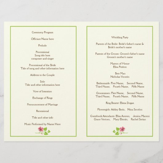 Roze kersbloesems, huwelijksprogramma voor moerasj (Achterkant)