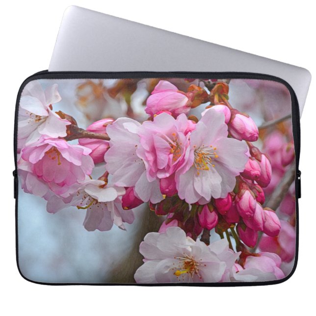 Roze kersbloesems laptop sleeve (Voorkant)