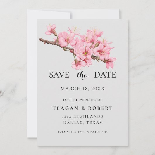 Roze kersbloesems save the date (Voorkant)