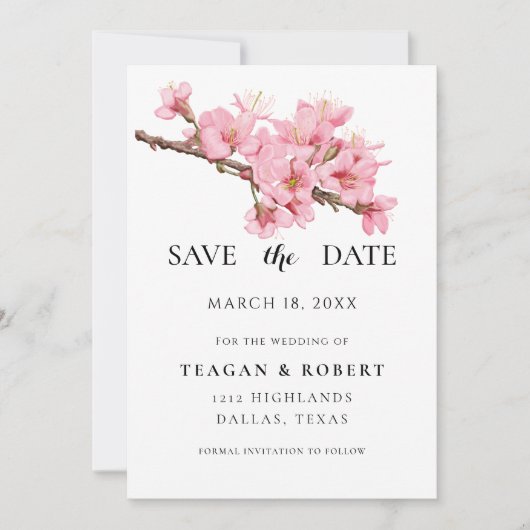Roze kersbloesems save the date (Voorkant)
