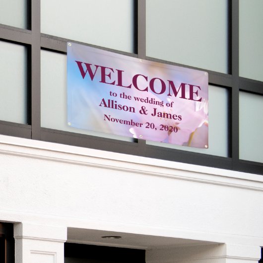 Roze kersbloesems spandoek (Buitenkant Gebouw)