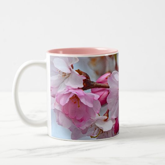 Roze kersbloesems tweekleurige koffiemok (Links)