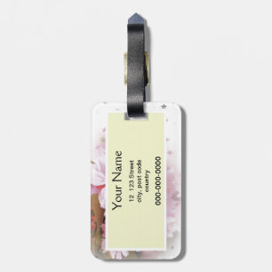 roze kersen bloemen. bloemfotokunst. bagagelabel
