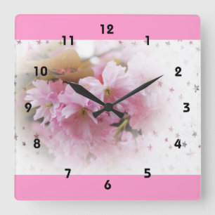 roze kersen bloemen. bloemfotokunst. vierkante klok