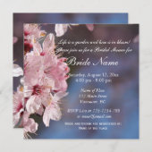 Roze kersen bloemen bruin doucheuitnodiging kaart (Voorkant / Achterkant)