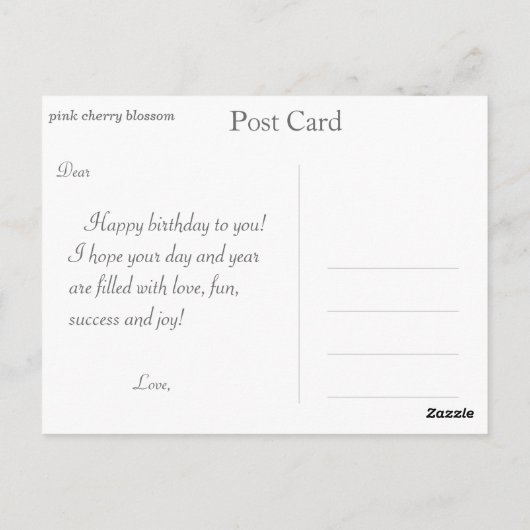 roze kersen bloesbloem briefkaart (Achterkant)