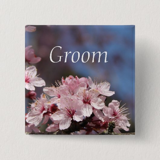 roze kersen bloesem bruiloft vierkante button 5,1 cm (Voorkant)