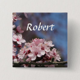 roze kersen bloesem bruiloft vierkante button 5,1 cm