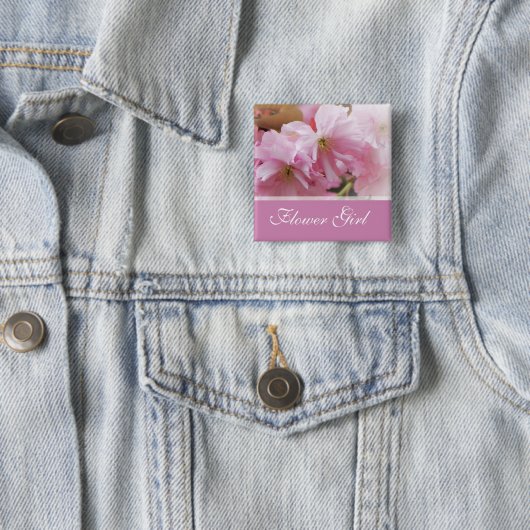 roze kersen bloesem lentemmeisje vierkante button 5,1 cm (In situ)