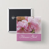 roze kersen bloesem lentemmeisje vierkante button 5,1 cm (Voorkant /achterkant)