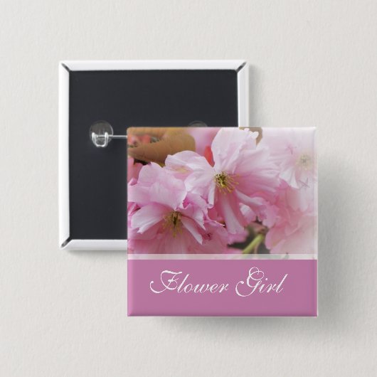 roze kersen bloesem lentemmeisje vierkante button 5,1 cm (Voorkant /achterkant)
