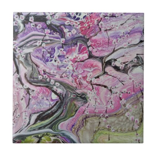 Roze kersen bloesem tegeltje (Voorkant)