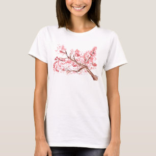 Roze kersen bloesem waterverf oosterse t-shirt