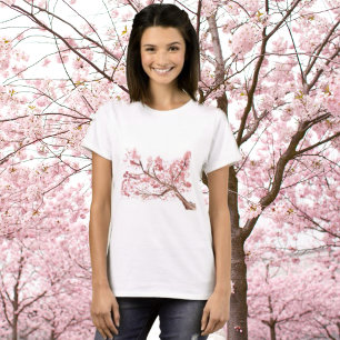 Roze kersen bloesem waterverf oosterse t-shirt