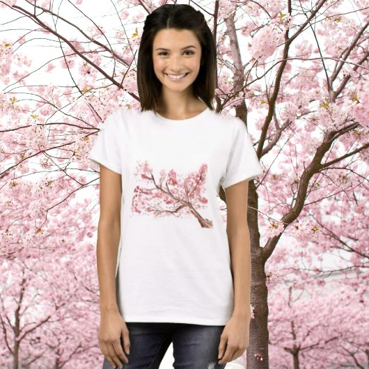 Roze kersen bloesem waterverf oosterse t-shirt