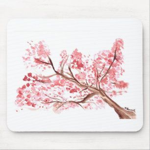 Roze kersen bloesem waterverf schilderij muismat