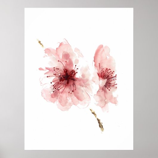 Roze kersen bloesem wit poster sakura (Voorkant)