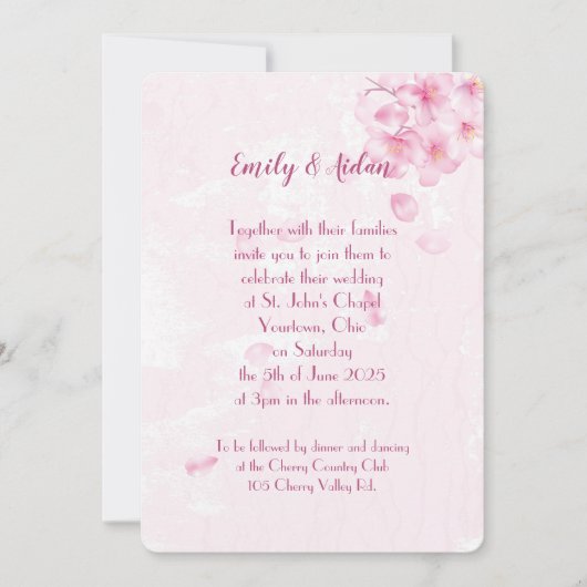 roze kersen bloesems bruiloft kaart (Voorkant)