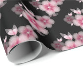 roze kersen bloesems in zwarte zee cadeaupapier (Rol Hoek)