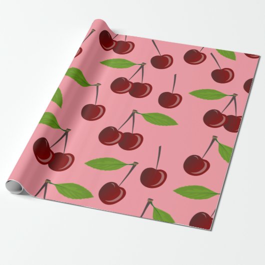roze kersen cadeaupapier (Uitgerold)