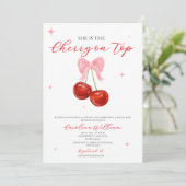 Roze kersen op de bovenste boeg baby shower kaart (Staand voorkant)