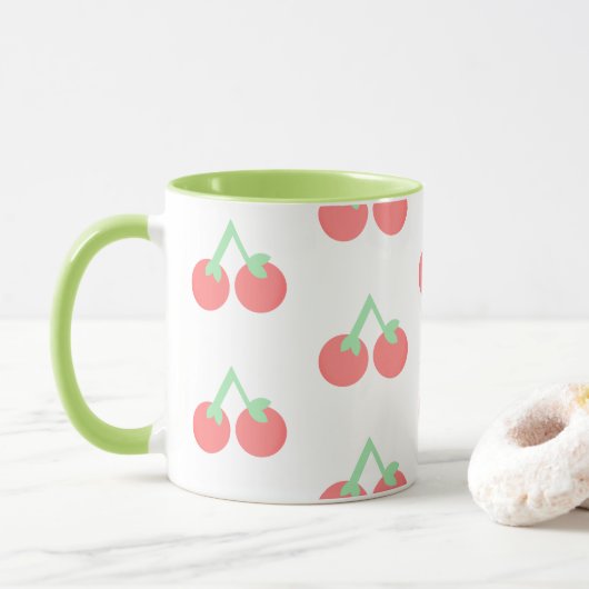 Roze Kersen Patroon Mok (Met donut)