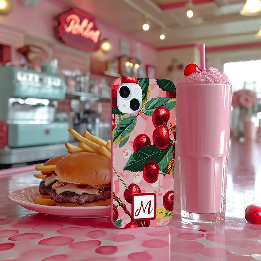 roze kersen Pop Monogram Case-Mate iPhone Case