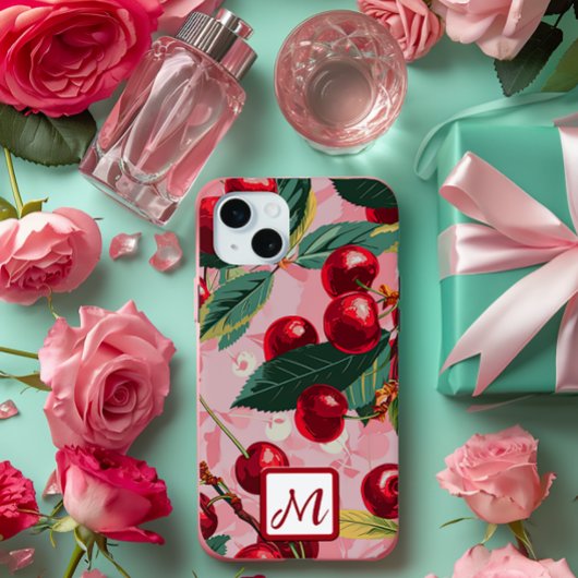 roze kersen Pop Monogram iPhone Hoesje