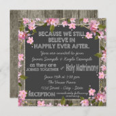 Roze Kersen Rustieke Schuur Hout Krijt Huwelijk Kaart (Voorkant / Achterkant)