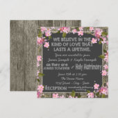 Roze Kersen Rustieke Schuur Hout Krijt Huwelijk Kaart (Voorkant / Achterkant)