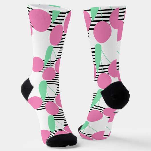 Roze kersen Striped Black roze Sokken (Gebogen)